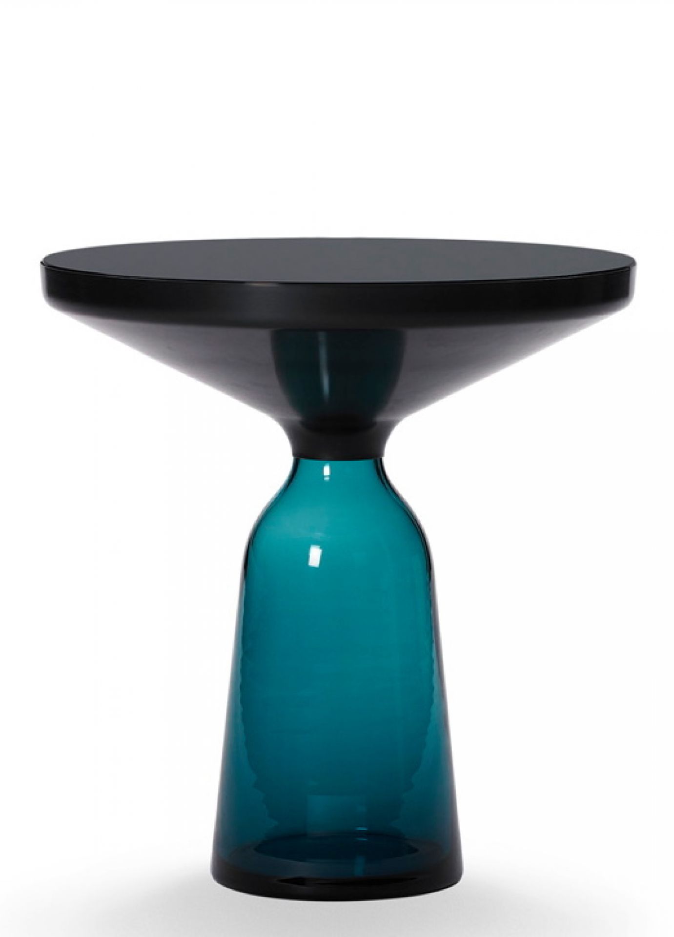 Bell Side Table Beistelltisch von ClassiCon mit Stahlgestell und blauem Glasfuß. Moderner Design Beistelltisch.